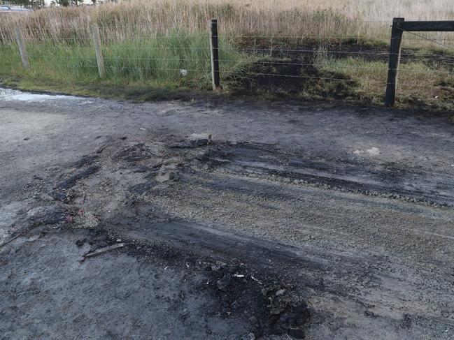 The Cranbourne West scene where three bodies were found in a burnt out car. Picture: David Crosling