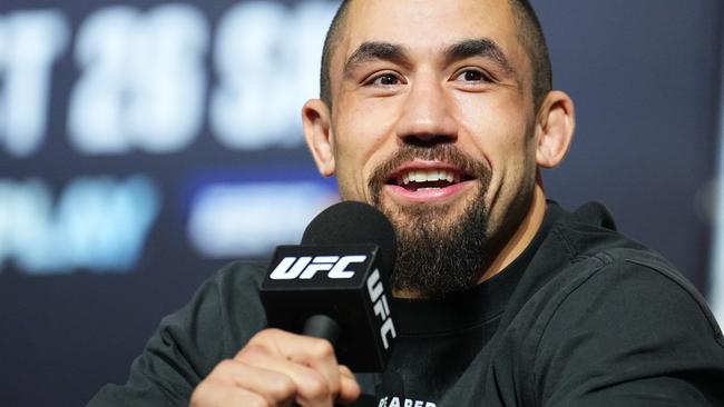 ABU DHABI, UNITED ARAB EMIRATES - OCTOBER 24: Robert Whittaker of New Zealand is seen on stage during the UFC 308 press conference at Etihad Arena on October 24, 2024 in Abu Dhabi, United Arab Emirates.  (Photo by Chris Unger/Zuffa LLC)