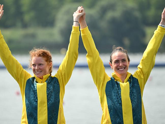 Annabelle McIntyre and Jess Morrison were Australia’s only rowing medallists of the game. Picture: AFP