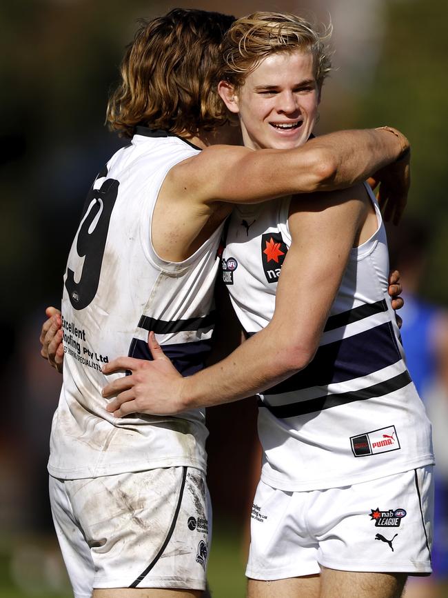 Jackson Archer celebrates a goal with Joel Trudgeon. Picture: Getty Images