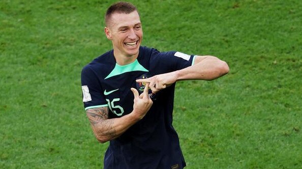 Mitchell Duke of Australia celebrates after scoring their team's first goal during the FIFA World Cup Qatar. Pic: Julian Finney/Getty Images