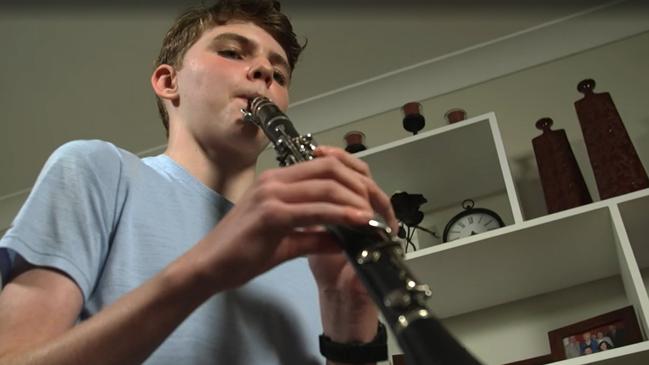 Padua College student Isaac Healy loves playing music and his clarinet and was surprised that the Islamic College of Brisbane did not teach music. PHOTO: Supplied