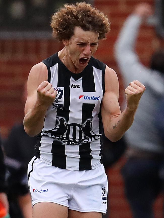 Chris Mayne in action for the Pies’ VFL side. Pic: Michael Klein