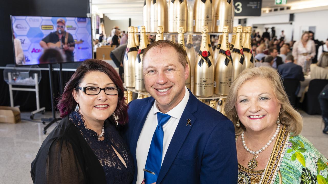 Suzanne and Jamie Mason with Rowena Hogan (right) at It's a Bloke Thing 2022 at Wellcamp Airport, Friday, September 9, 2022. Picture: Kevin Farmer