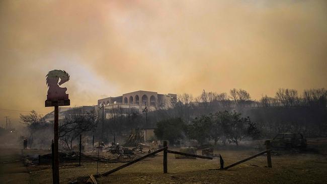 Burnt facilities of a hotel in the village of Kiotari on the Greek island of Rhodes. Picture: AFP