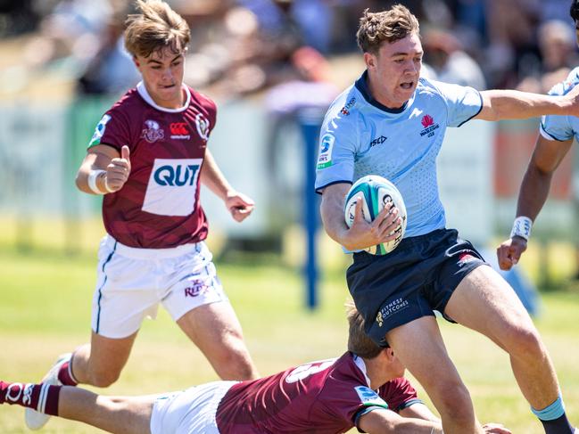 15/10/23. News Local, SportSylvania, Sydney, NSW, Australia.Super Rugby U16sAction from the NSW Waratahs v Queensland Reds Under 16 game at Forshaw Park in SylvaniaTRYNSW player Rex Bassingthwaighte scoresPicture: Julian Andrews