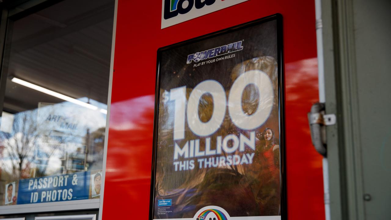 Posters advertising the Powerball jackpot. Picture: NewsWire / Nikki Short