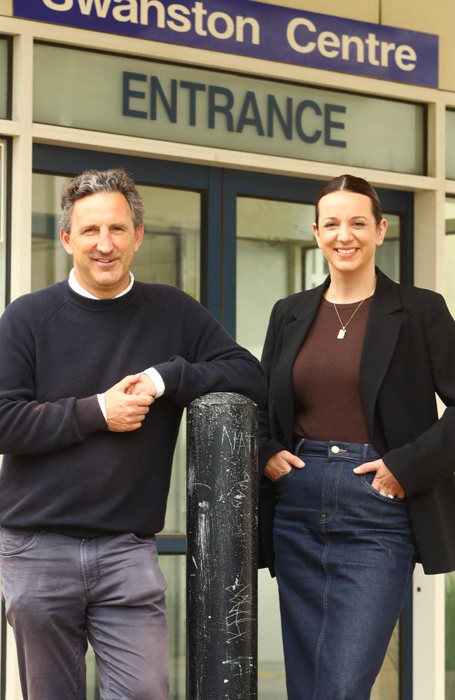 Barwon Health senior peer support worker Dr James McLure and PHD student Stephanie Bennetts. Picture: Alison Wynd