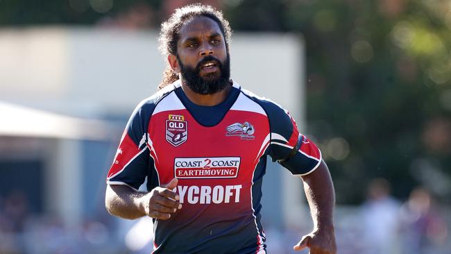 Preston Campbell in action making his comeback to rugby league at runaway bay today for the Runaway Bay A-Grade side. Pics Adam Head