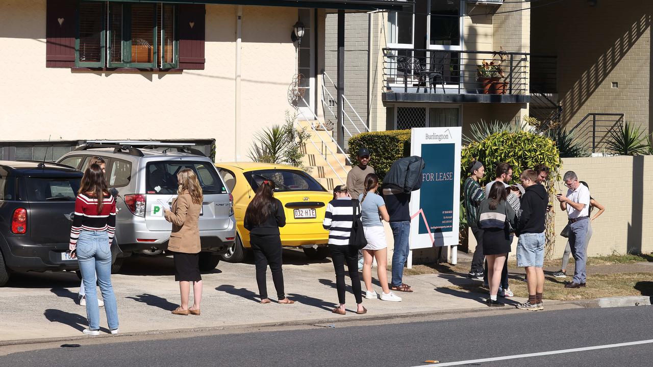 Lineup of people wanting to view a rental property in Sydney. Picture: Liam Kidston