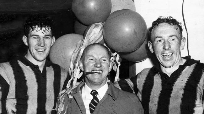 Allan Woodley, coach Jack Hale and John Kennedy in 1957