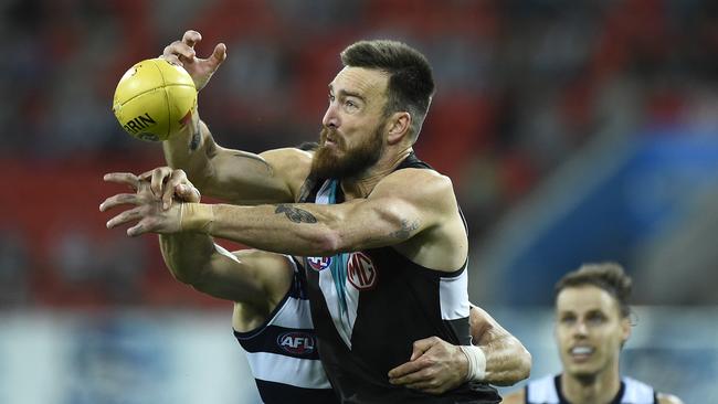 Geelong’s defence curbed Charlie Dixon’s influence. Picture: Getty Images