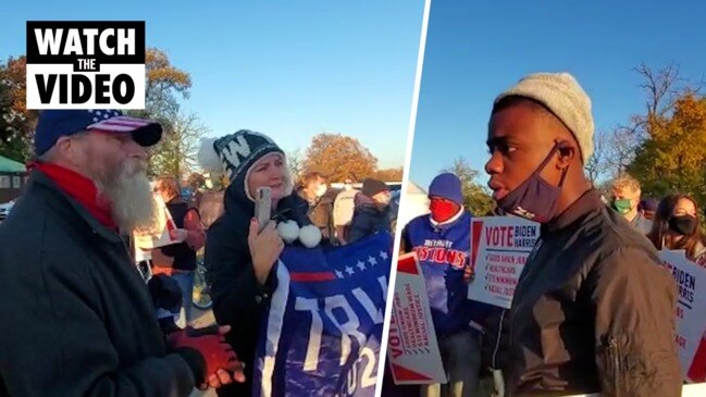 Teenager argues with Trump supporters outside Biden Detroit rally