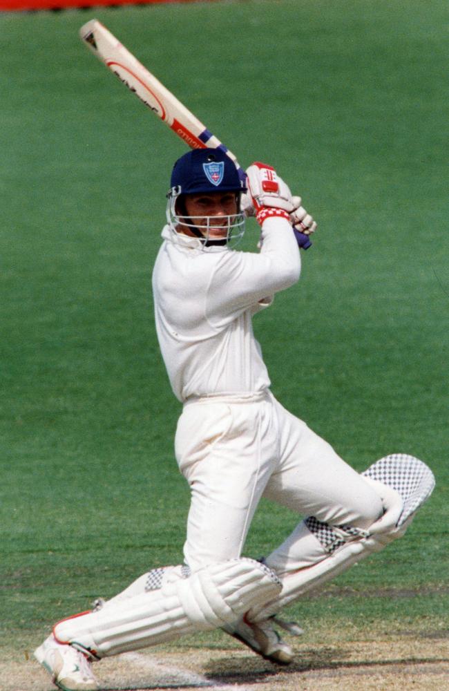 Michael Slater on his way to 82 runs for NSW during a 1992 Sheffield Shield match.