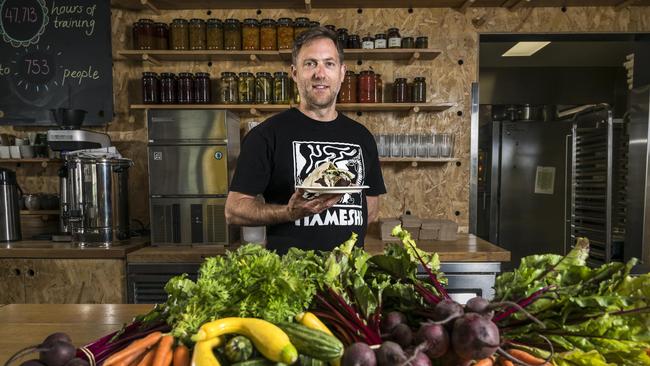 Luke Burgess at falafel pop-up in South Hobart. Picture: Caroline Tan