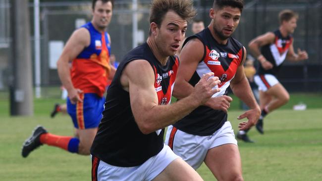 Former Casey and Melbourne forward Tim Smith got busy in his first outing for the Saints. Picture: Davis Harrigan