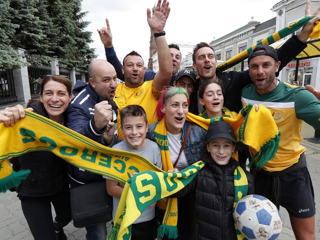 Australian fans begin to arrive in Kazan, Russia for the Socceroos opening match against France on Saturday. Picture: Toby Zerna