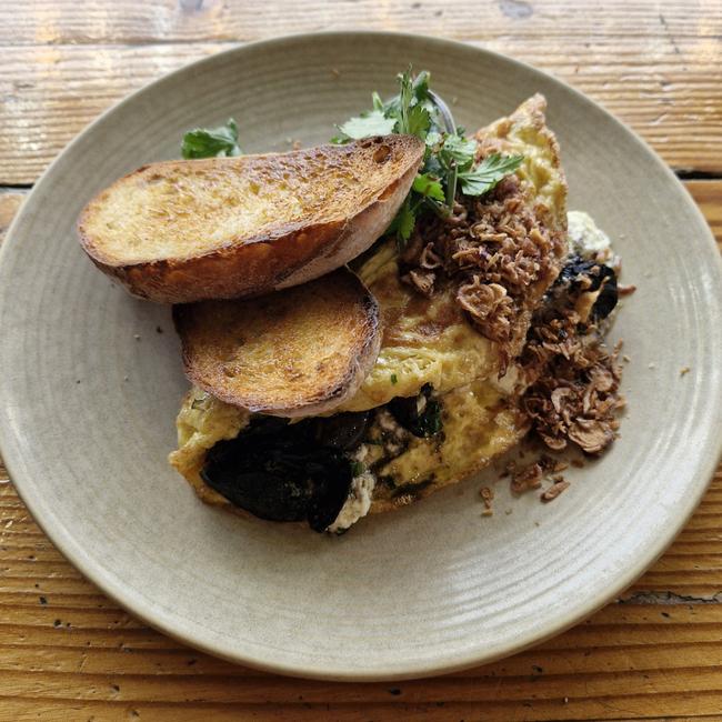 Ginger Brown’s garlic mushroom omelette is one of the best omelettes Alix Davis has eaten in a long time. Picture: Supplied