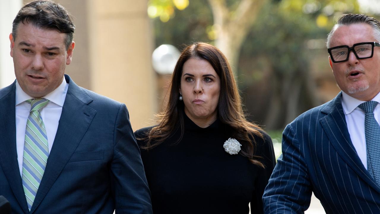 A judge ruled Mr Roberts-Smith could not appeal a decision that prevented him from grilling his former wife, Emma Roberts (centre), about the emails. Picture: AAP