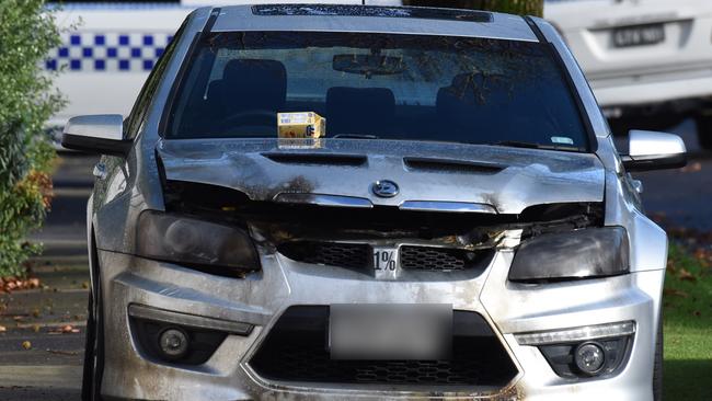 The car firebombed out the front of the house. Picture: Nicole Garmston