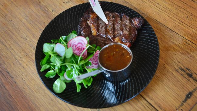 Scotch fillet with pepper sauce on side from Counting House. Picture: Nicki Connolly