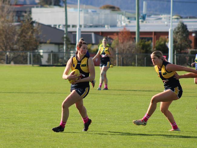SFLW Community League - Action from Sorell v St Virgils during the annual Pink Sock-Carolyn Birch Memorial Match. Picture: Jake Garland
