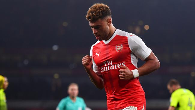 Alex Oxlade-Chamberlain of Arsenal celebrates.