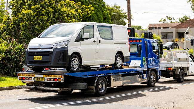 Police remove the white van from Grays Point allegedly driven by Beau Lamarre-Condon. Picture: NCA NewsWire/ Ben Symons