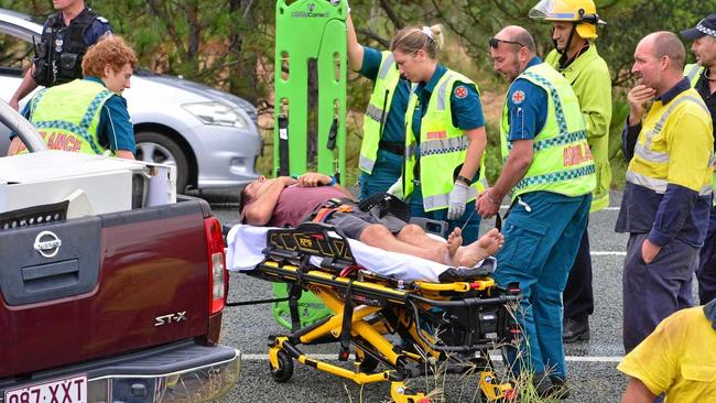 Andrew Carmody and his three children were taken to hospital in a stable condition after the crash. Picture: John McCutcheon