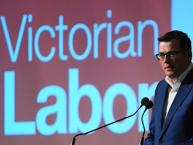 Victorian Premier Daniel Andrews speaks during the Victorian Labor State Conference at Moonee Valley Racecourse, Melbourne, Saturday, November 16, 2019. (AAP Image/James Ross) NO ARCHIVING