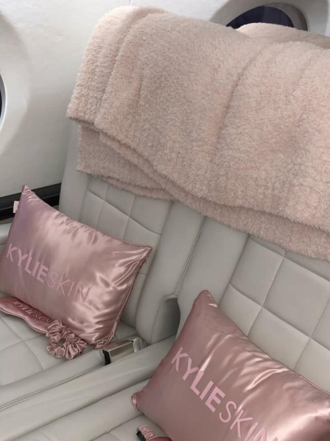 No expense was spared with branded everything, including silk pillows and eye masks. Picture: Instagram/KylieJenner