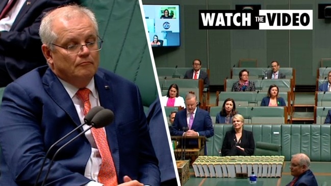 Scott Morrison seen ignoring Anthony Albanese’s budget reply speech