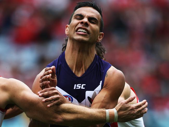 Fremantle's Danyle Pearce was subbed out against Sydney. Picture: Phil Hillyard