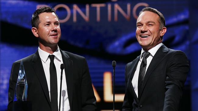 Ricky Ponting and Michael Slater, two of the stars of Channel 7’s commentary team. Photo by Michael Dodge/Getty Images