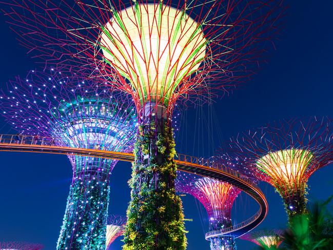 ESCAPE:  Singapore, Singapore - February 17, 2016: Garden Rhapsody Light Show at Super Tree Grove, Gardens By The Bay. Picture: Istock