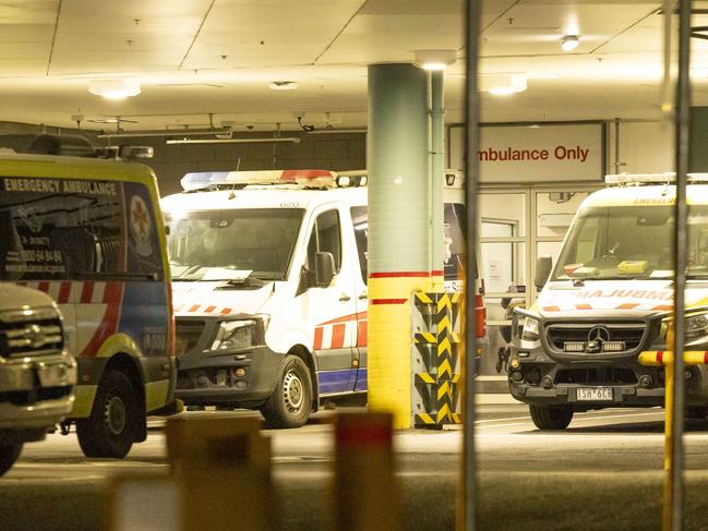 Ambulances ramped at the Alfred Hospital this month. It may now face savage funding cuts. Picture: Wayne Taylor