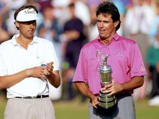 WINNER: Ian Baker-Finch (R) with the 1991 British Open trophy.