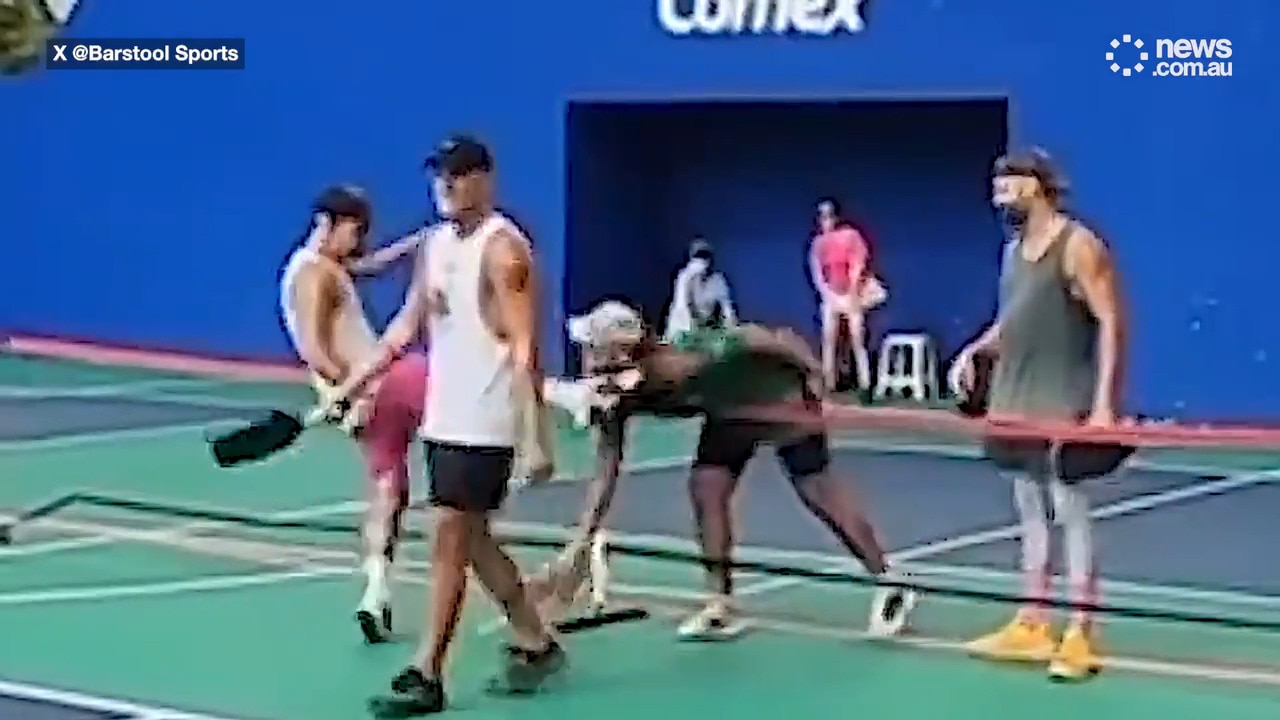 In video seen around the world, pickleball player viciously kicks opponent in the face after game has concluded…