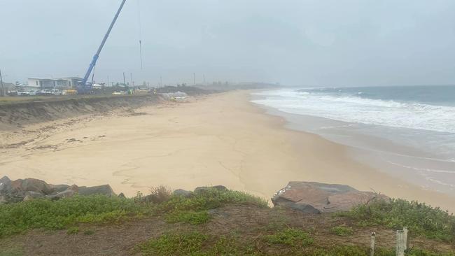 Stockton Beach. Reinforcement of sand-bags to prepare for the weather conditions ahead. Credit: Coast snap