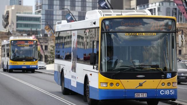 Brisbane City Council Buses cross the Victoria Bridge. Picture: AAP/Regi Varghese