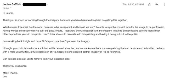 The email Ferrier received from Ms Edwards’ public relations manager.