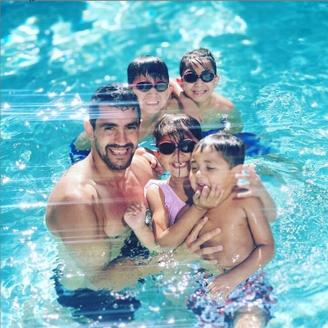 Marlion Pickett with his four kids in Richmond's Queensland hub. He says they changed his life. Picture: Instagram