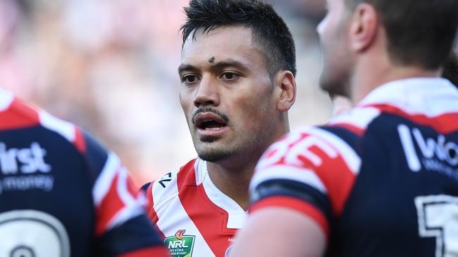 Zane Tetevano of the Roosters during the NRL Round 26 rugby league match between the Sydney Roosters and Gold Coast Titans at the Allianz Stadium in Sydney, Saturday, September 2, 2017. (AAP Image/David Moir) NO ARCHIVING, EDITORIAL USE ONLY