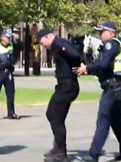 Thomas Sewell being arrested at the Adelaide War Memorial. Picture: 7NEWS