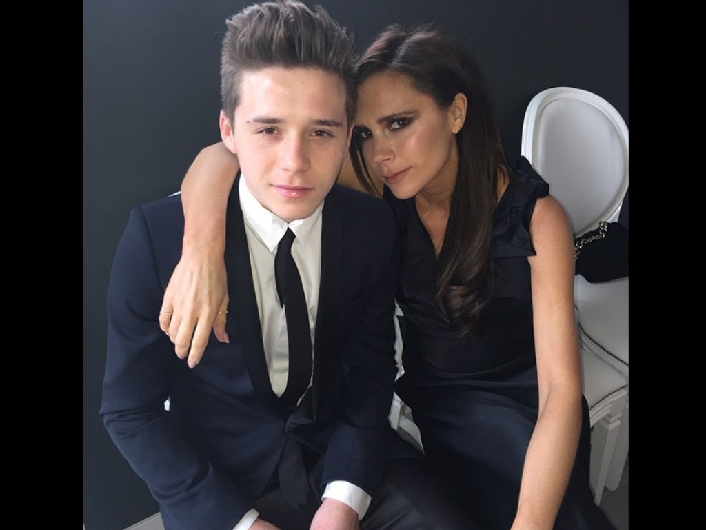 Mummys boy: Brooklyn and Victoria Beckham at Elton John’s wedding, “Amazing day with family and special friends congratulations Uncle Elton and Uncle David #ShareTheLove” Picture: Brooklyn Beckham/Instagram