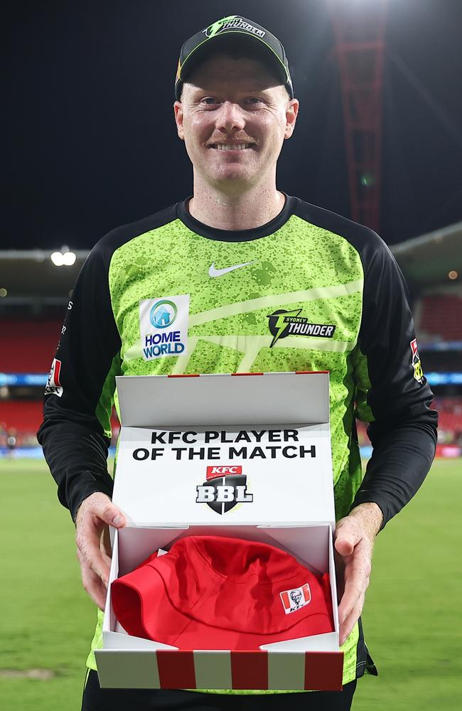 Tom Andrews of the Thunder was awarded the Player of the Match after his performance in the BBL match between Sydney Thunder and Perth Scorchers. Picture: Jeremy Ng / Getty Images.