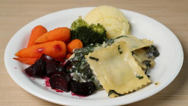 Ricotta cheese ravioli with spinach and Alfredo sauce, as presented in June.