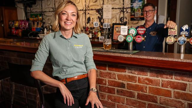 WA Nationals leader Mia Davies with Dardanup Tavern publican Anthony Smith on Thursday. Picture: Colin Murty