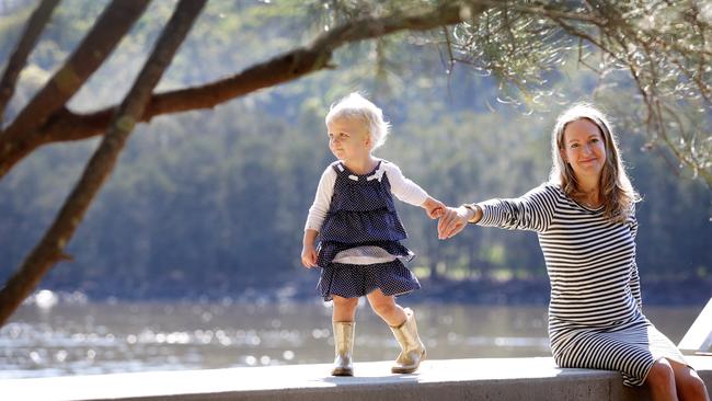 Susan Vincent-Billing with her daughter Olympia, 1, at their Airbnb in Milsons Passage. Photo: Sue Graham