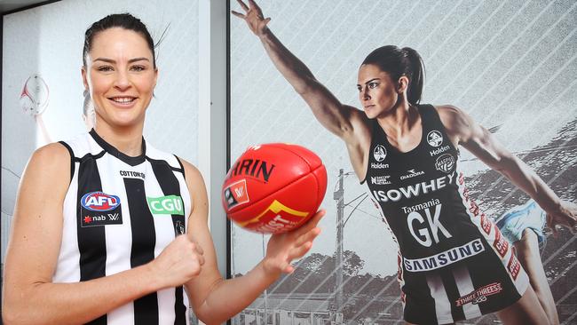 Former Australian netballer Sharni Layton is preparing for her first season of AFLW with the Magpies. Picture: Michael Klein